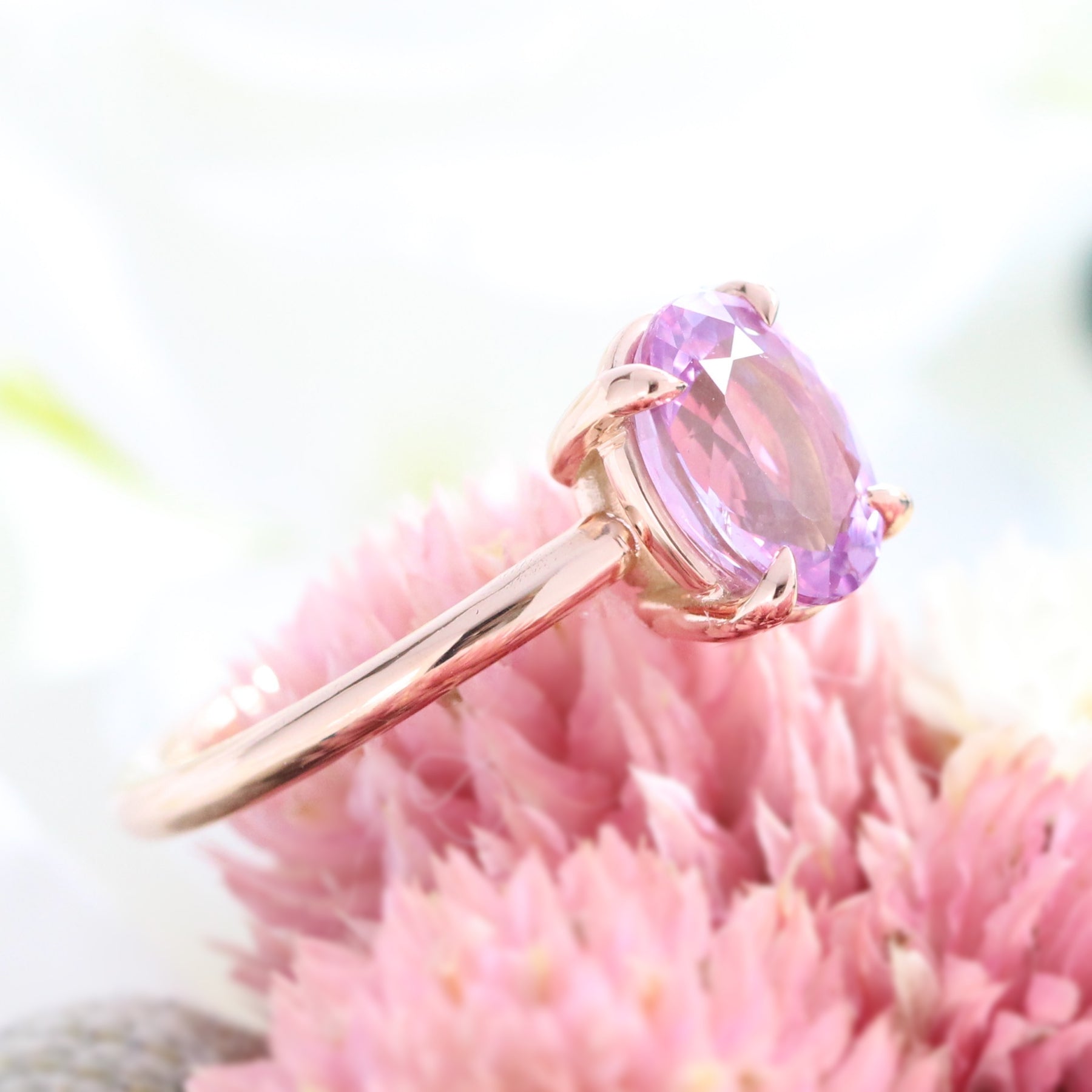 1.90 Ct Oval Lavender Sapphire Ring in 14k Rose Gold Low Profile Solitaire Ring, Size 6.25