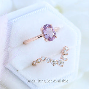 1.90 Ct Oval Lavender Sapphire Ring in 14k Rose Gold Low Profile Solitaire Ring, Size 6.25