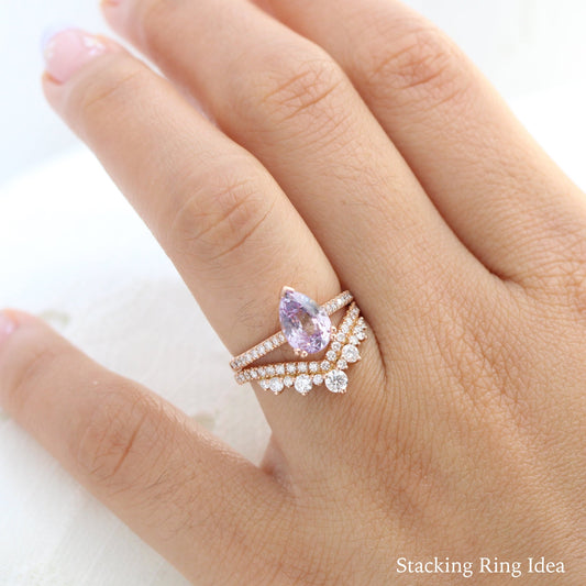 2.39 Ct. Pear Lavender Sapphire Ring in 14k Rose Gold Pave Diamond Band, Size 6.25