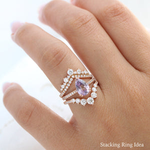 2.39 Ct. Pear Lavender Sapphire Ring in 14k Rose Gold Pave Diamond Band, Size 6.25