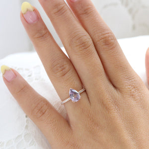 2.39 Ct. Pear Lavender Sapphire Ring in 14k Rose Gold Pave Diamond Band, Size 6.25