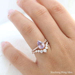 2.39 Ct. Pear Lavender Sapphire Ring in 14k Rose Gold Pave Diamond Band, Size 6.25