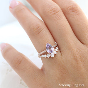 2.39 Ct. Pear Lavender Sapphire Ring in 14k Rose Gold Pave Diamond Band, Size 6.25