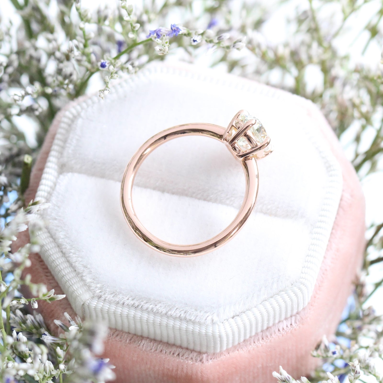 Pear Sea Foam Green Sapphire Ring in 14k Rose Gold Low Profile Solitaire Ring, Size 6.25