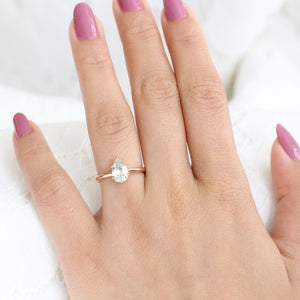 Pear Sea Foam Green Sapphire Ring in 14k Rose Gold Low Profile Solitaire Ring, Size 6.25