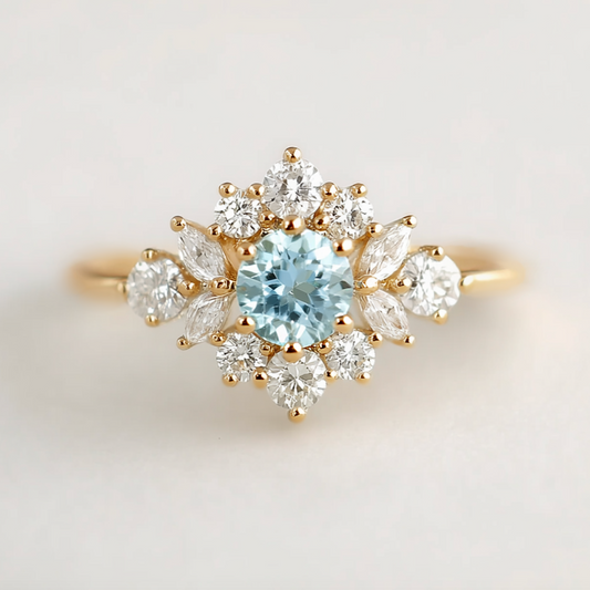 Maris Aquamarine Engagement Ring, 14k Gold Aquamarine Engagement ring