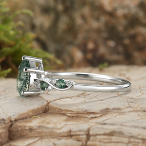 Nature Pear Cut Moss Agate Vine Engagement Ring
