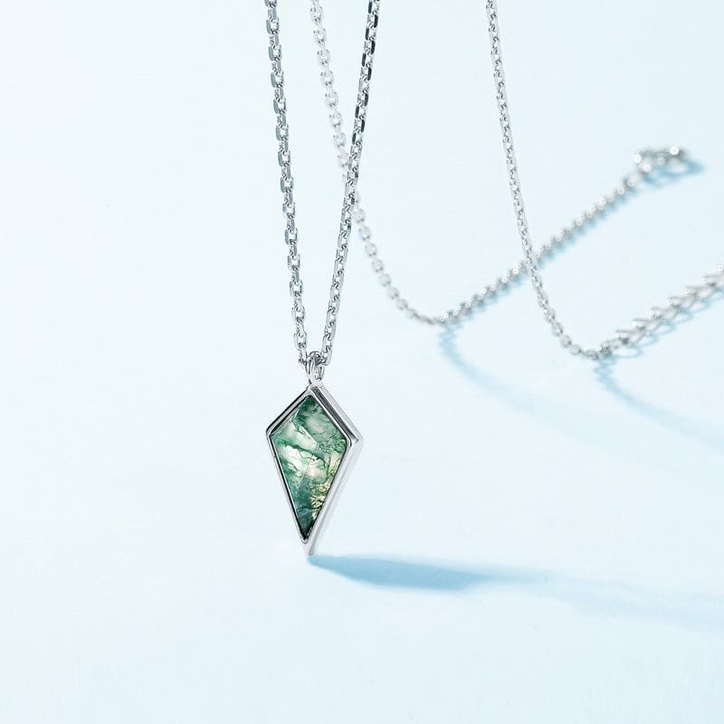 Kite Harmony Natural Moss Agate Pendant Necklace - S925 Sterling Silver