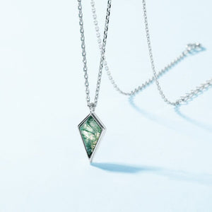 Kite Harmony Natural Moss Agate Pendant Necklace - S925 Sterling Silver