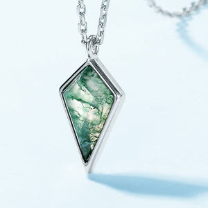 Kite Harmony Natural Moss Agate Pendant Necklace - S925 Sterling Silver