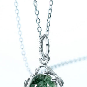 Celtic Knot Natural Moss Agate Pendant Necklace - S925 Sterling Silver