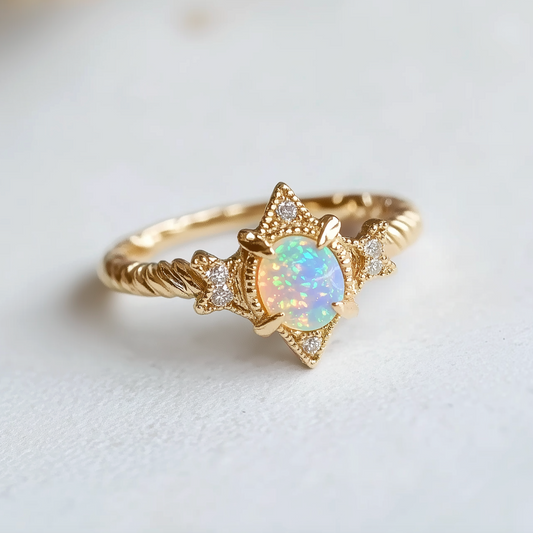 Ethiopian Opal Engagement Ring, Oval opal ring
