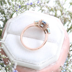 Large Aqua Blue Sapphire Engagement Ring in 14k Rose Gold 3 Stone Ring, Size 6