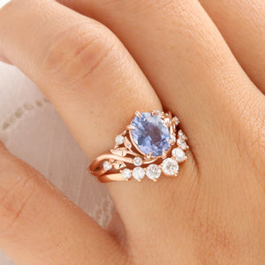 2.66 Ct Oval Aqua Blue Sapphire Ring in 14k Rose Gold Floral Leaf Diamond Band Size 6.5