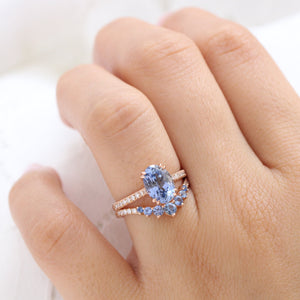 2.9 Ct Large Oval Aqua Blue Sapphire Ring in 14k Rose Gold Pave Diamond Band, Size 6.25