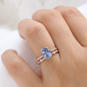 2.9 Ct Large Oval Aqua Blue Sapphire Ring in 14k Rose Gold Pave Diamond Band, Size 6.25
