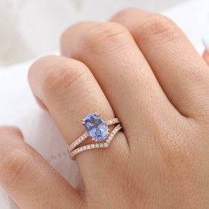 2.9 Ct Large Oval Aqua Blue Sapphire Ring in 14k Rose Gold Pave Diamond Band, Size 6.25