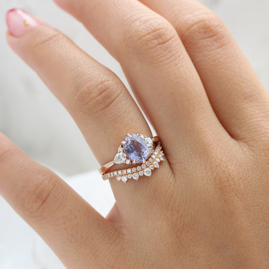 2.68 Ct Large Lavender Sapphire Ring in 14k Rose Gold Cluster Diamond Ring, Size 6.5