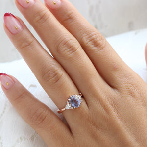 2.68 Ct Large Lavender Sapphire Ring in 14k Rose Gold Cluster Diamond Ring, Size 6.5