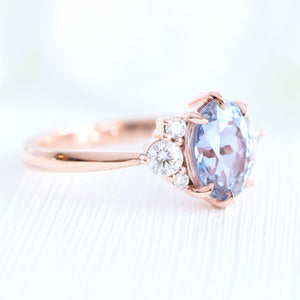 2.68 Ct Large Lavender Sapphire Ring in 14k Rose Gold Cluster Diamond Ring, Size 6.5