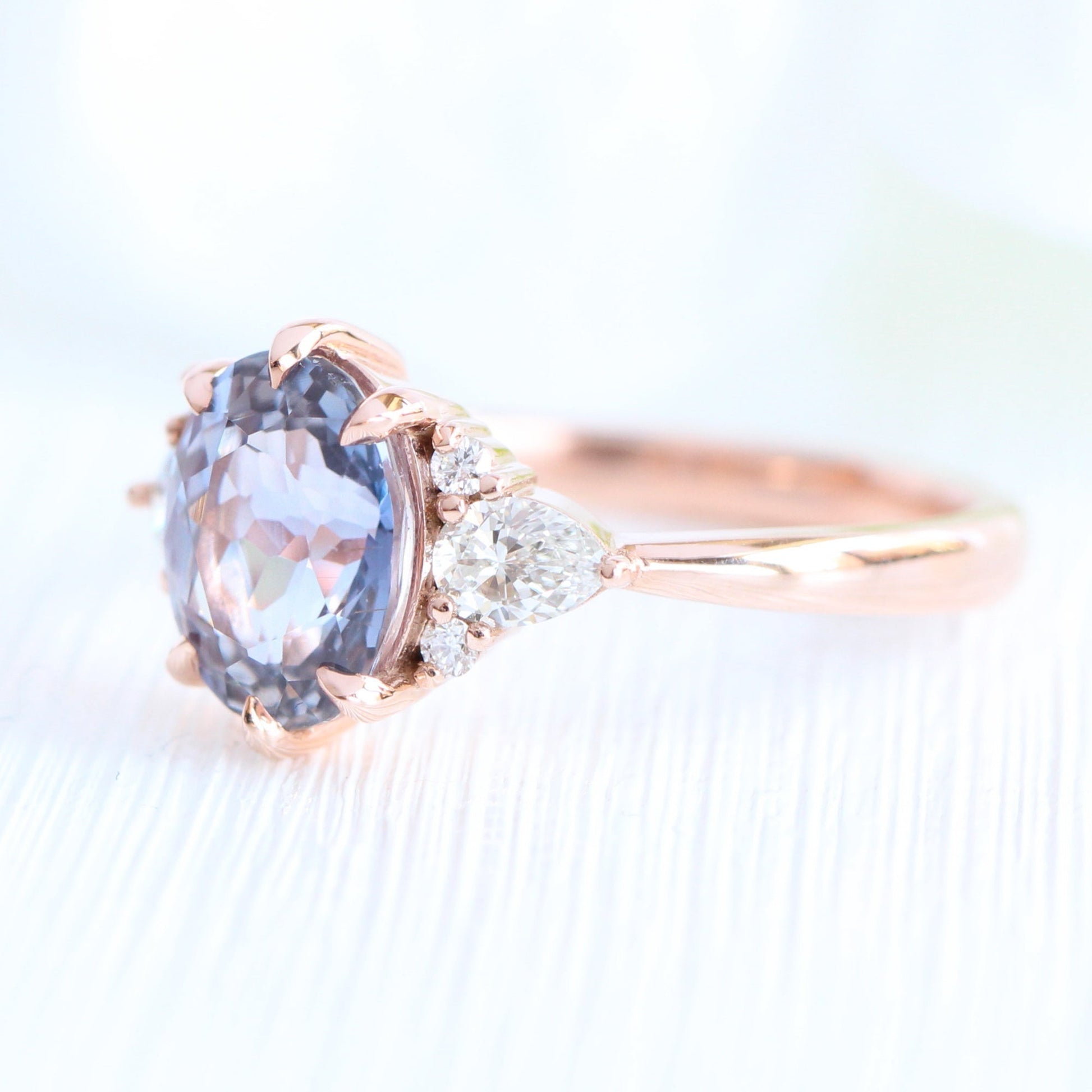 2.68 Ct Large Lavender Sapphire Ring in 14k Rose Gold Cluster Diamond Ring, Size 6.5