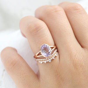 2.30 Ct Large Lavender Sapphire Ring in 14k Rose Gold Oval Bezel Ring, Size 6.25