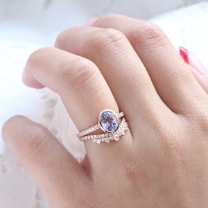 1.92 Ct. Oval Lavender Sapphire Ring in 14k Rose Gold Bezel Pave Diamond, Size 6.25