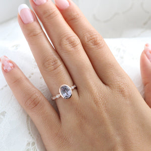 2.6 Ct. Oval Lavender Sapphire Ring in 14k Rose Gold Bezel Scalloped Diamond, Size 6.25