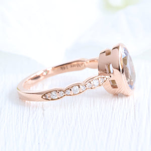 2.6 Ct. Oval Lavender Sapphire Ring in 14k Rose Gold Bezel Scalloped Diamond, Size 6.25