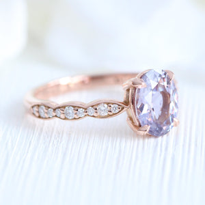 1.75 Ct Oval Lavender Purple Sapphire Ring in 14k Rose Gold Low Profile Ring, Size 6.25