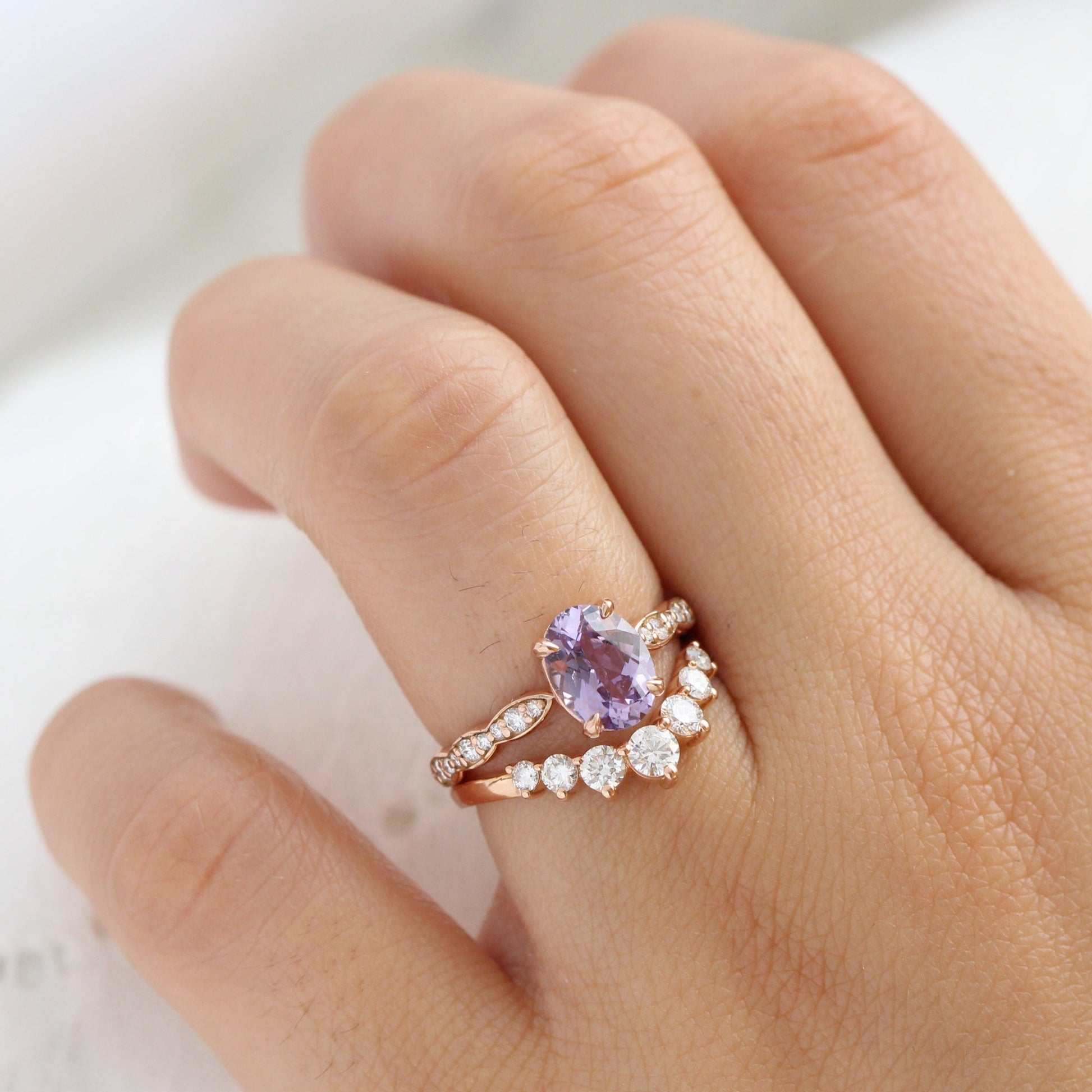 1.75 Ct Oval Lavender Purple Sapphire Ring in 14k Rose Gold Low Profile Ring, Size 6.25