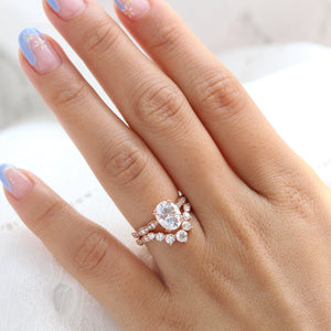 Grace Solitaire Oval Bridal Ring Set w/ Moissanite and Large Diamond Curved Band