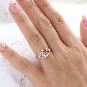 2.65 Ct Oval Morganite Diamond Ring in 14k Rose Gold Floral Leaf Band Size 6.75