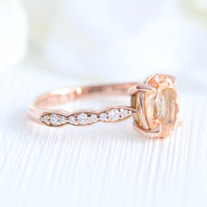 2.14 Ct Oval Peach Sapphire Diamond Ring in 14k Rose Gold Low Profile Ring, Size 6.25