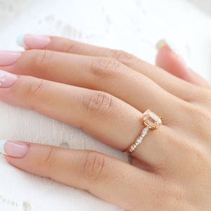 2.14 Ct Oval Peach Sapphire Diamond Ring in 14k Rose Gold Low Profile Ring, Size 6.25
