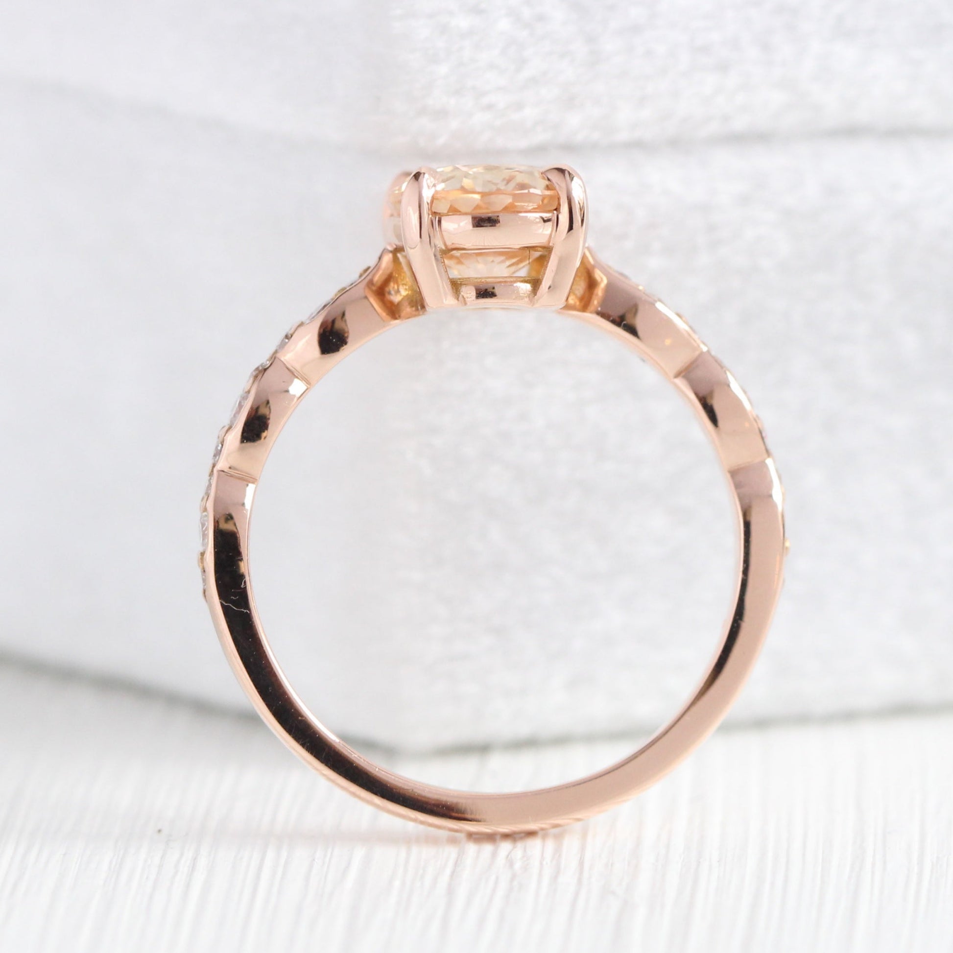 2.14 Ct Oval Peach Sapphire Diamond Ring in 14k Rose Gold Low Profile Ring, Size 6.25