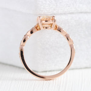 2.14 Ct Oval Peach Sapphire Diamond Ring in 14k Rose Gold Low Profile Ring, Size 6.25