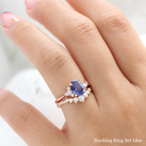 2.54 Ct Large Bluish Purple Sapphire Ring in 14k Rose Gold 3 Stone Diamond Ring, Size 6.25