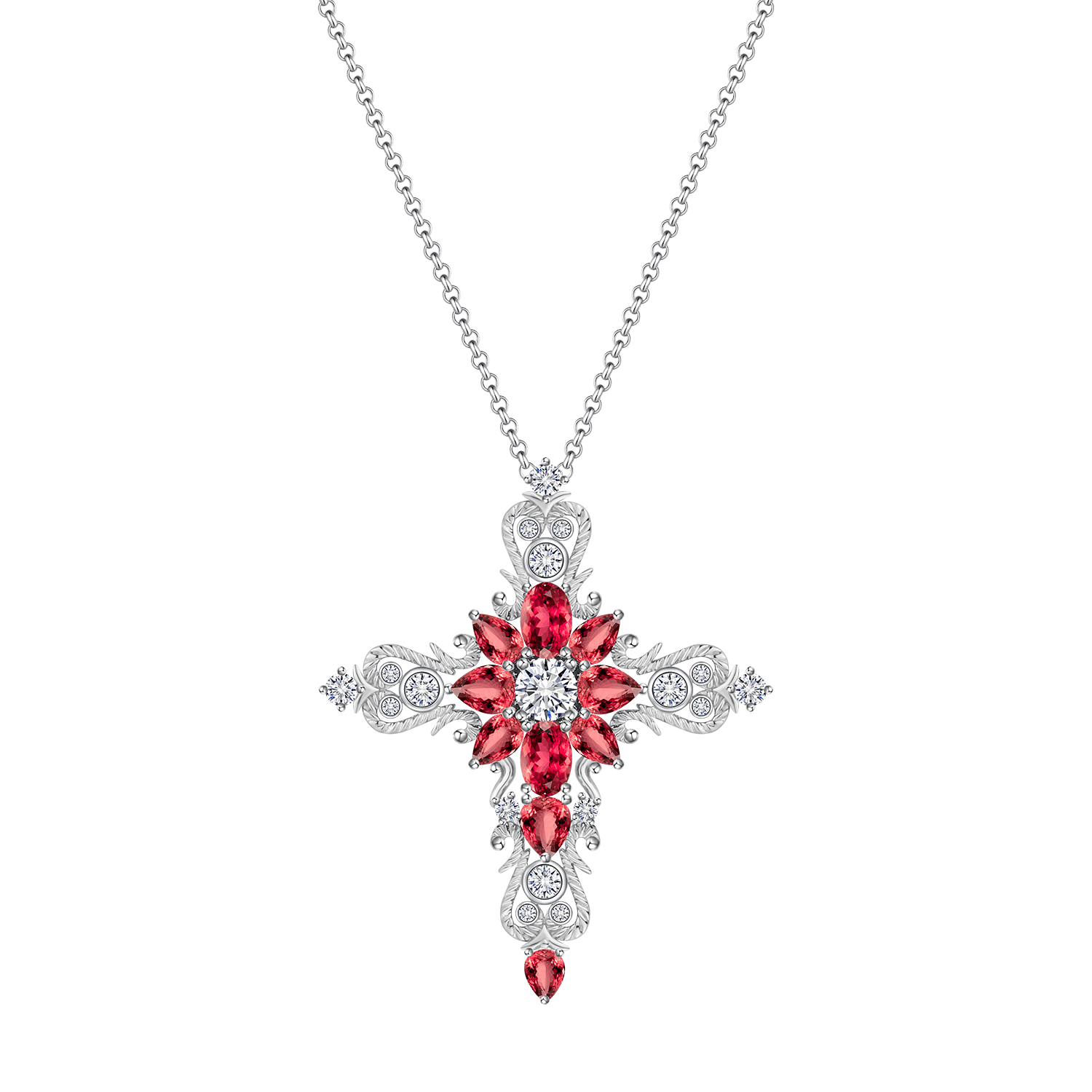 Brilliant Ruby Cross Pendant Necklace - Stellaradorn