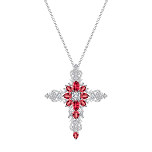 Brilliant Ruby Cross Pendant Necklace - Stellaradorn