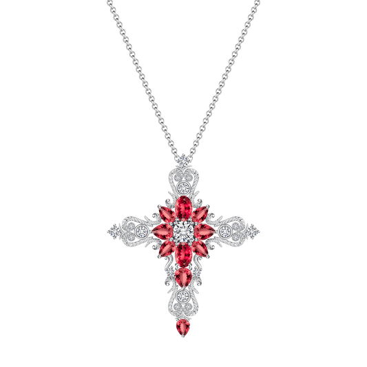 Brilliant Ruby Cross Pendant Necklace - Stellaradorn