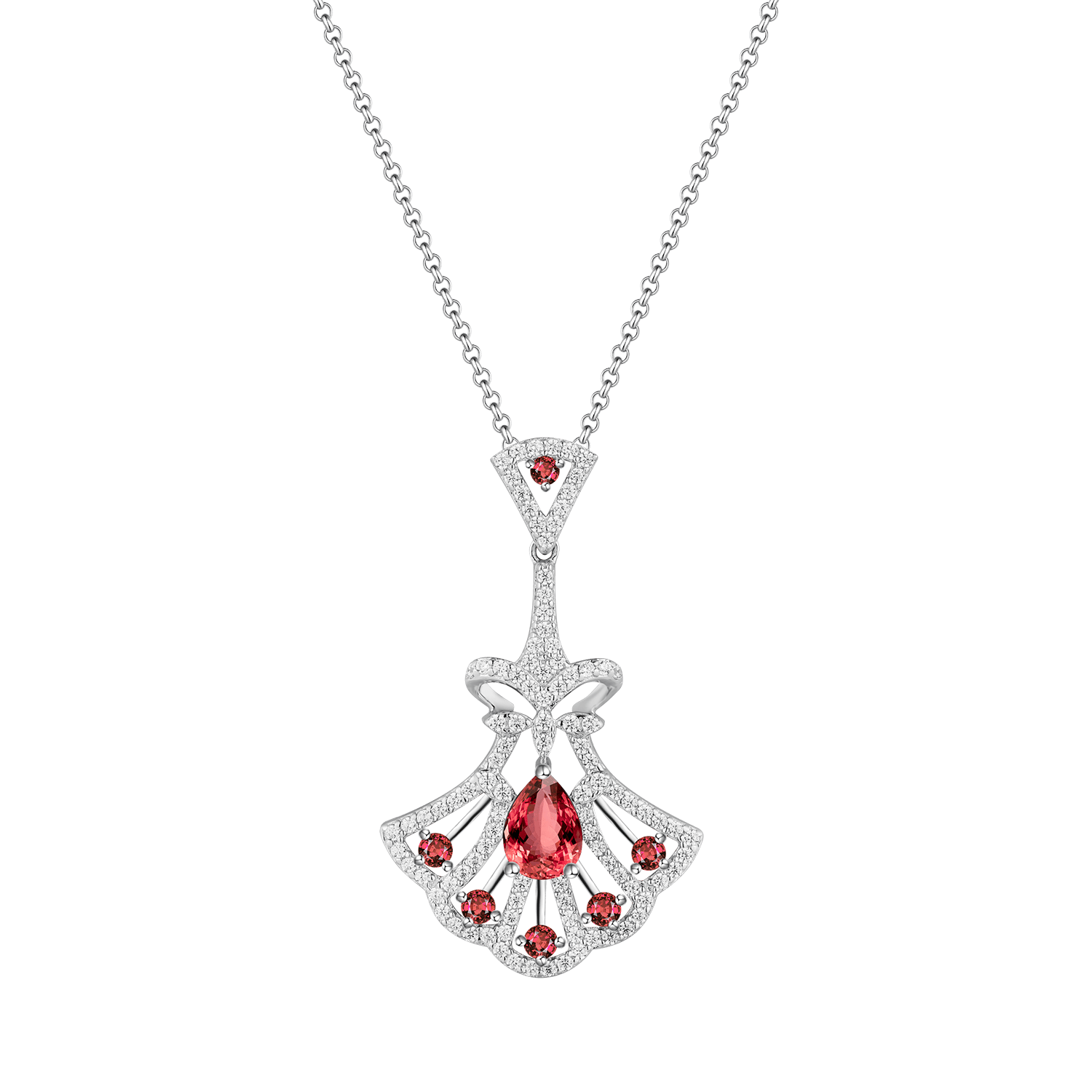 Elegant Ruby Fan Pendant Necklace - Stellaradorn