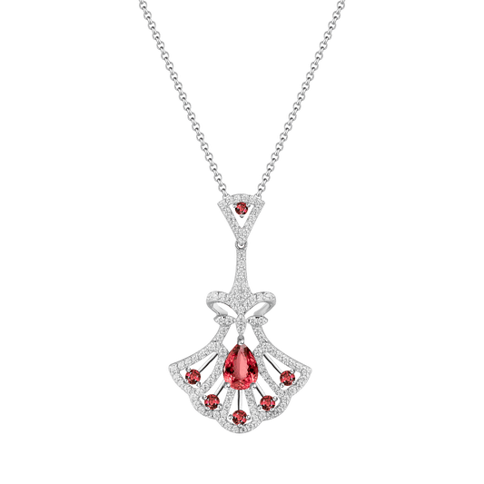 Elegant Ruby Fan Pendant Necklace - Stellaradorn