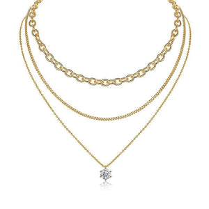 Multi-Layer Gold Solitaire Statement Necklace - Stellaradorn