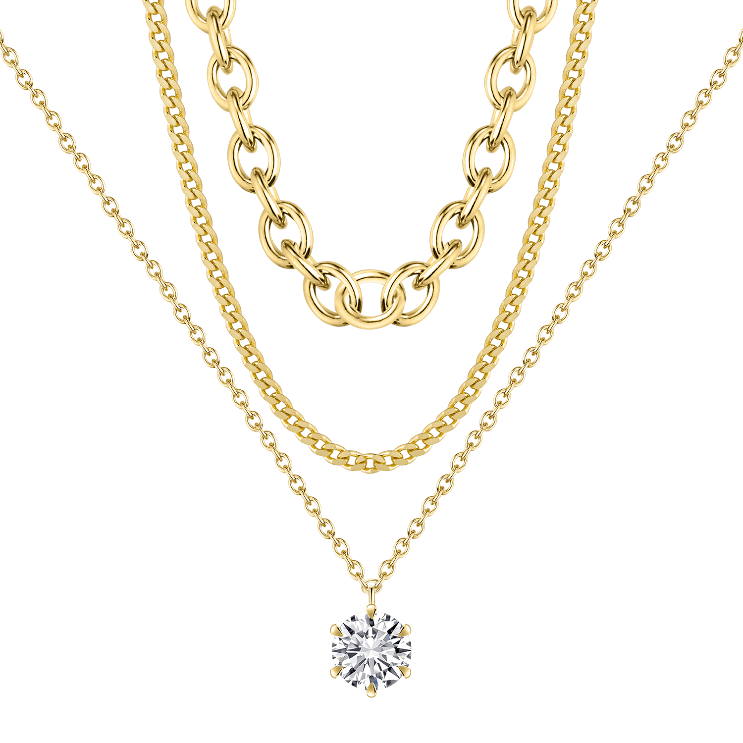 Multi-Layer Gold Solitaire Statement Necklace - Stellaradorn