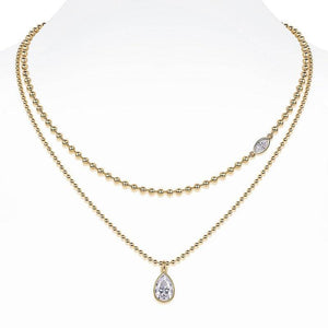 Layered Beaded Teardrop Pendant Necklace - Stellaradorn