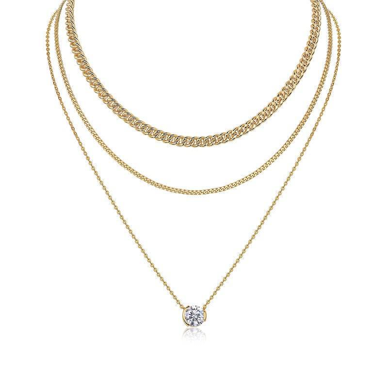 Layered Clavicle Chain Solitaire Necklace - Stellaradorn