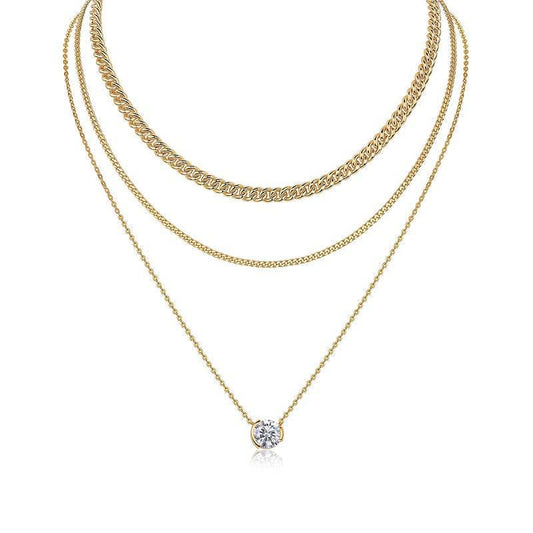 Layered Clavicle Chain Solitaire Necklace - Stellaradorn