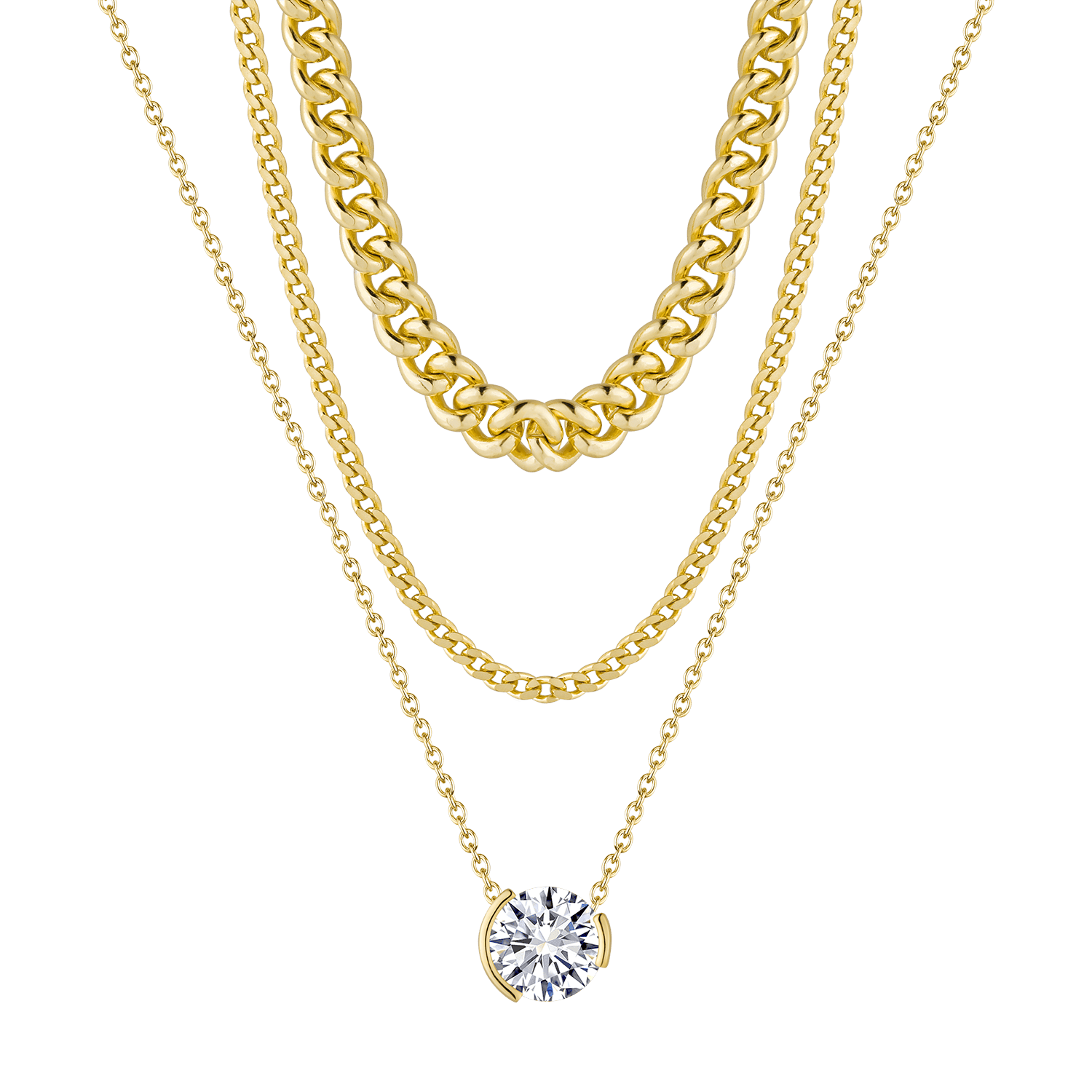 Layered Clavicle Chain Solitaire Necklace - Stellaradorn