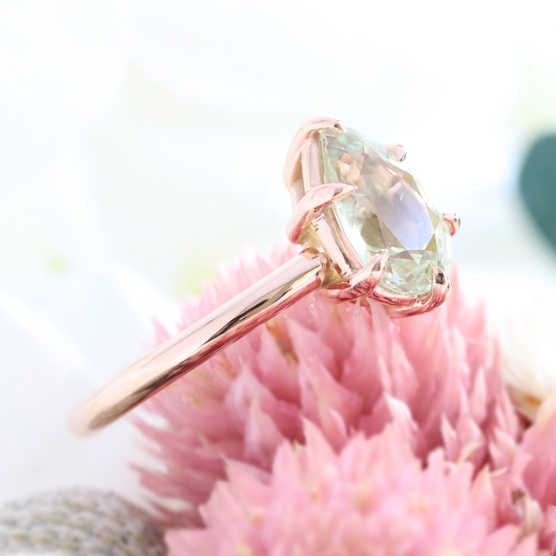 1.90 Ct Pear Sea Foam Green Sapphire Ring in 14k Rose Gold Low Profile Solitaire Ring, Size 6.25